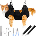Cat and small dog grooming hammock harness sling kit with nail clippers and trimmers